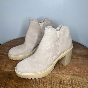 Dolce Vita Light Beige Suede Chunky Heel Ankle Booties